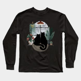 Rainy Day Cats (on Black) Long Sleeve T-Shirt